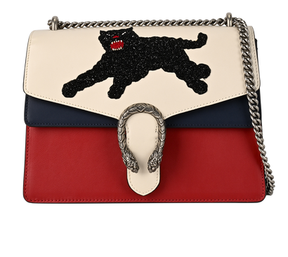 Medium Panther Embroidered Dionysus, £850, Handbags, Blue/Red, Leather, Front view